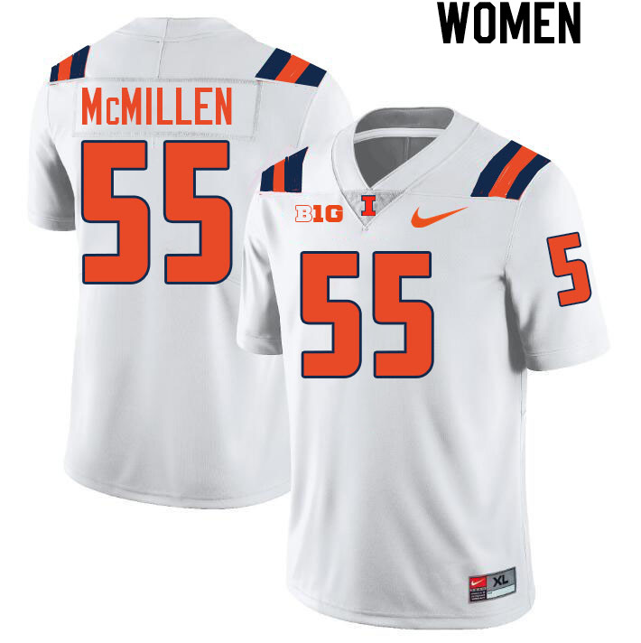 Women #55 TJ McMillen Illinois Fighting Illini College Football Jerseys Stitched-White